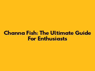 Channa Fish: The Ultimate Guide For Enthusiasts