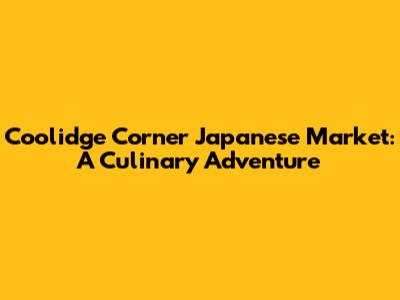 Coolidge Corner Japanese Market: A Culinary Adventure
