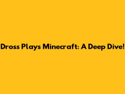 Dross Plays Minecraft: A Deep Dive!