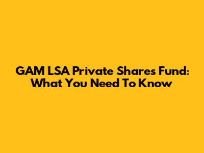 GAM LSA Private Shares Fund: What You Need To Know