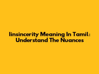 Iinsincerity Meaning In Tamil: Understand The Nuances