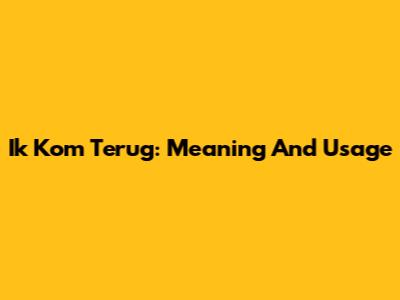 Ik Kom Terug: Meaning And Usage