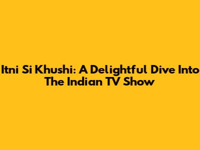 Itni Si Khushi: A Delightful Dive Into The Indian TV Show