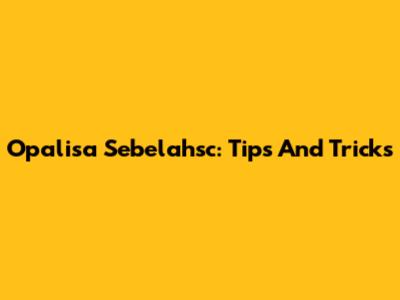 Opalisa Sebelahsc: Tips And Tricks