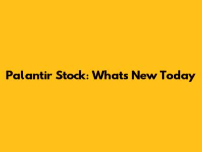 Palantir Stock: What's New Today