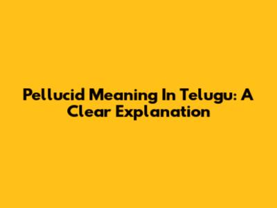 Pellucid Meaning In Telugu: A Clear Explanation