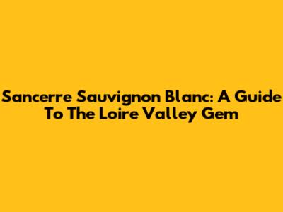 Sancerre Sauvignon Blanc: A Guide To The Loire Valley Gem