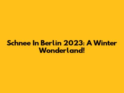 Schnee In Berlin 2023: A Winter Wonderland!