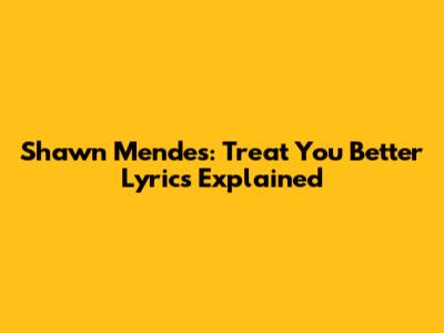Shawn Mendes: Treat You Better Lyrics Explained