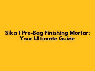 Sika 1 Pre-Bag Finishing Mortar: Your Ultimate Guide