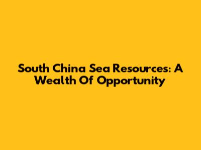 South China Sea Resources: A Wealth Of Opportunity