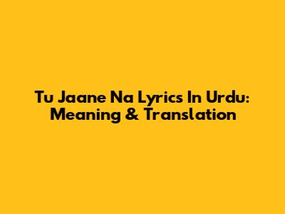 Tu Jaane Na Lyrics In Urdu: Meaning & Translation
