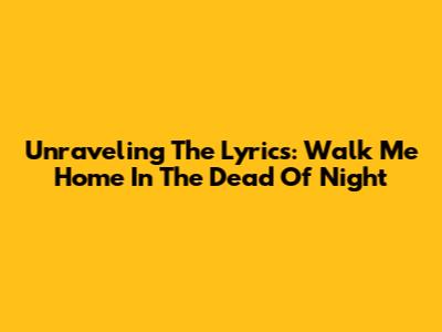 Unraveling The Lyrics: 'Walk Me Home' In The Dead Of Night